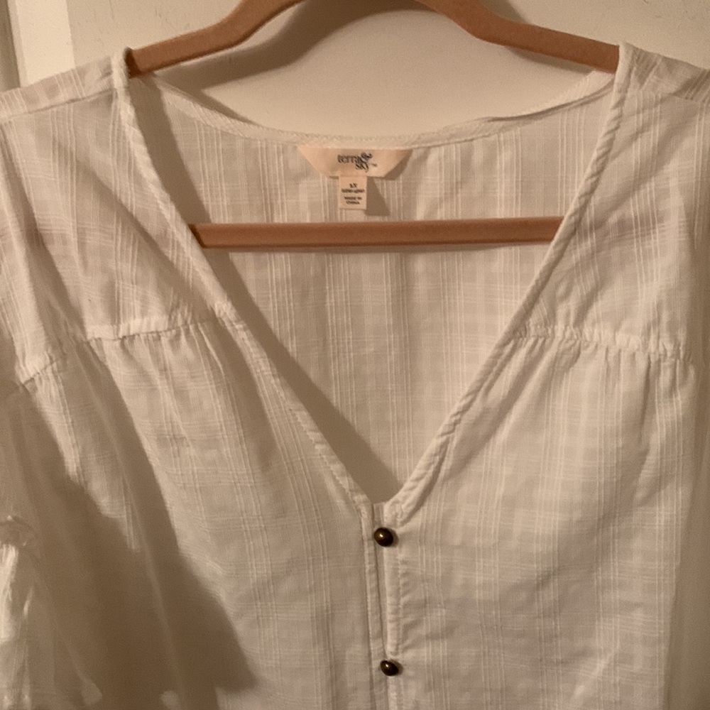 NWT Terra & Sky 1x-4x winter white ruffled short sleeves shirred cotton tops - Picture 5 of 13